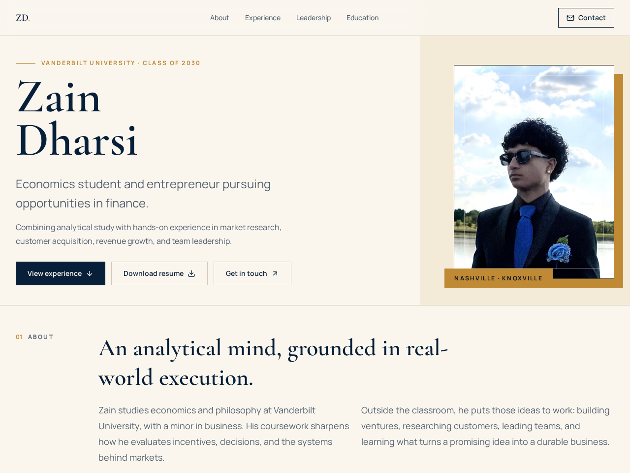 Economics & Entrepreneurship student portfolio website example