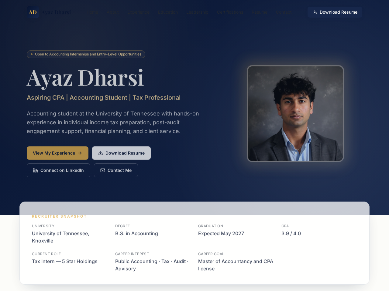 Accounting & Finance student portfolio website example